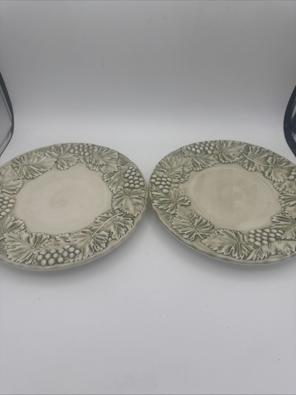 2 VTG Williams Sonoma Napa Sage Raised Grape Leave Design Salad Plates Italy